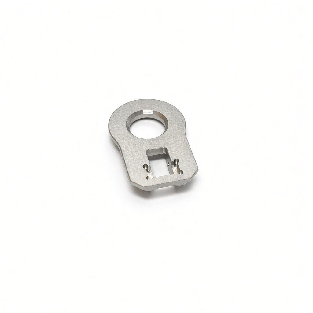 Custom CNC aluminum mount with circular hole and cutout