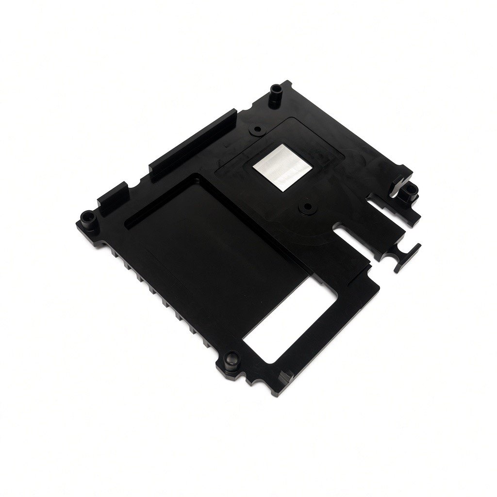 Reverse side of plastic thermal bracket showing embedded metal pad